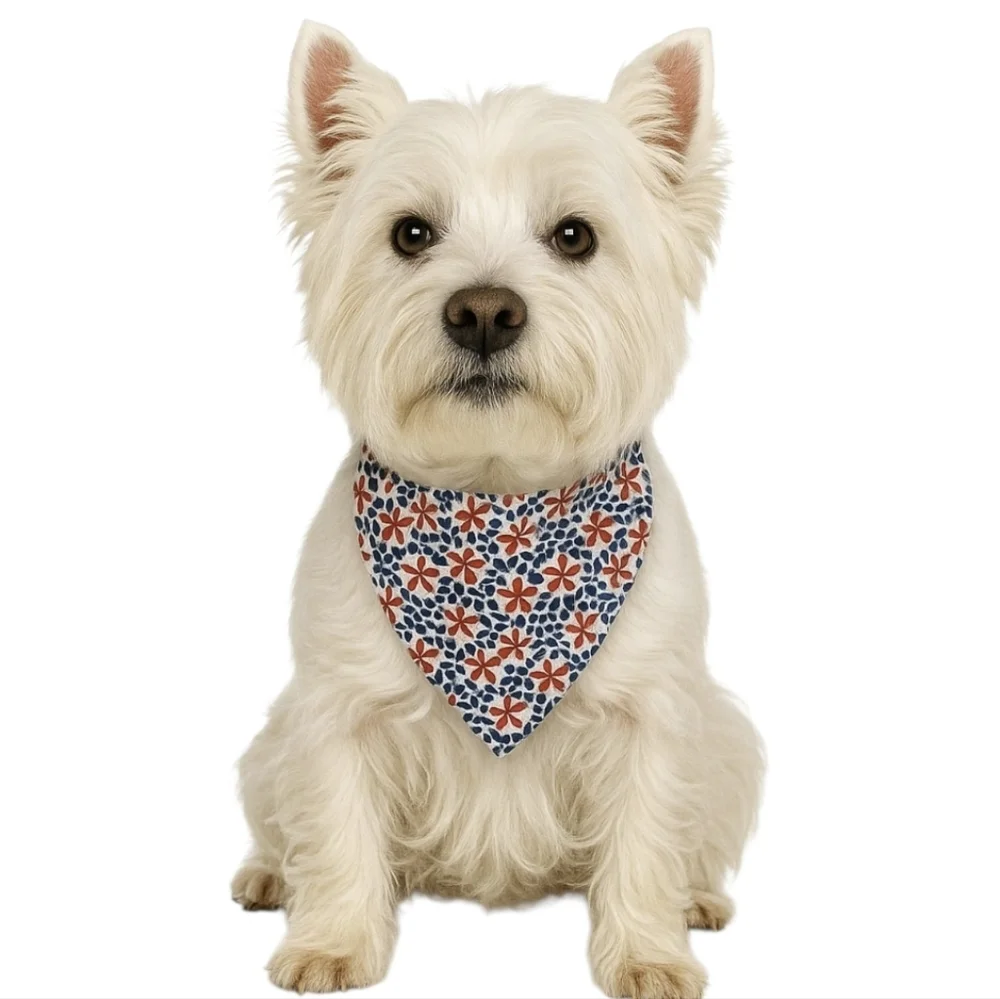 Upcycled Floral Dog Bandana M/L Velcro Closure Host Pick Pet Accessory Patriotic